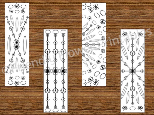 4 Hand Drawn Flower Mandala Bookmarks to Color - Image 4
