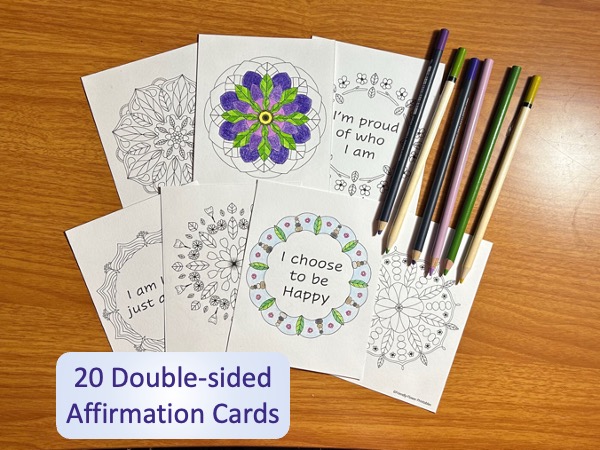 20 Self Care Mandala Coloring Cards